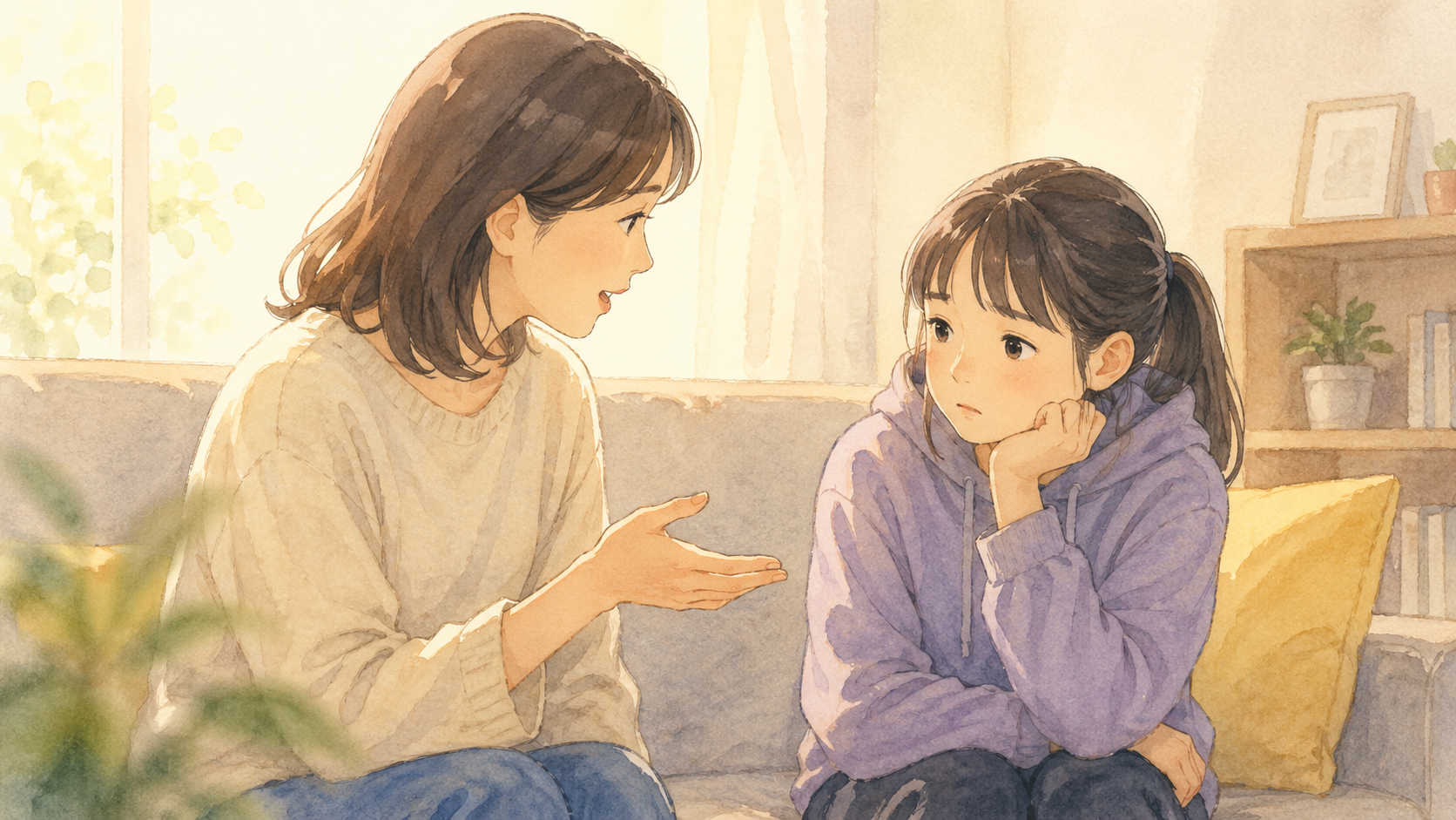 親子が話しているイラスト