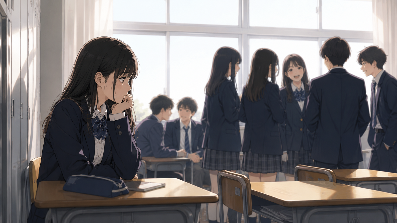 話しかけたいけど怖くて動けないイラスト